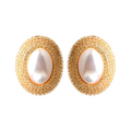Rhinestones Oval Faux Pearl Earrings