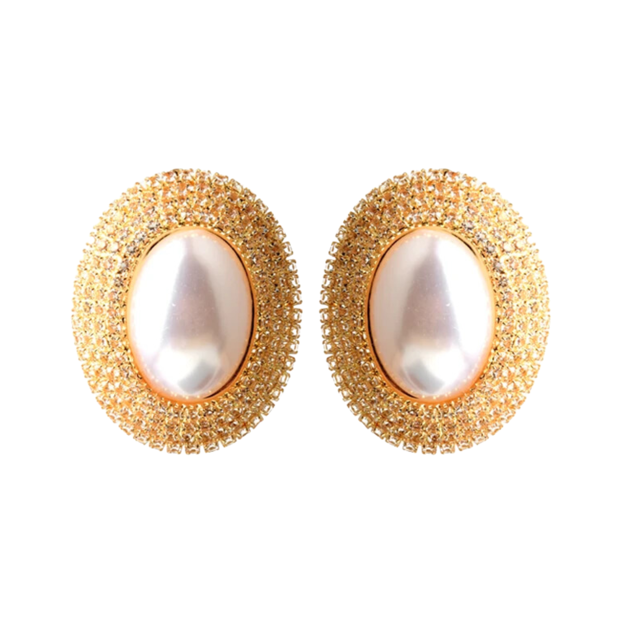 Rhinestones Oval Faux Pearl Earrings